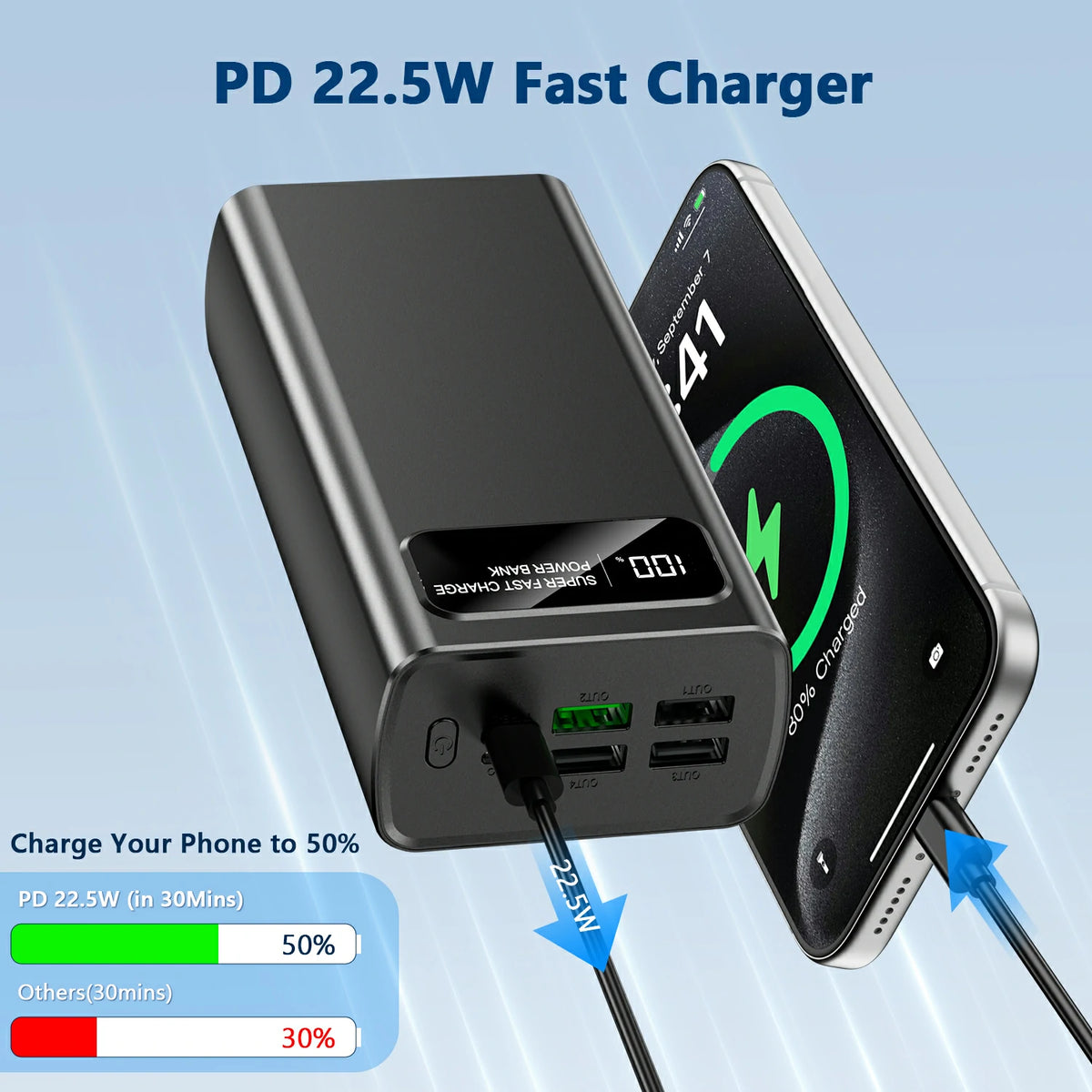 portable 30000mah power bank for outdoor use