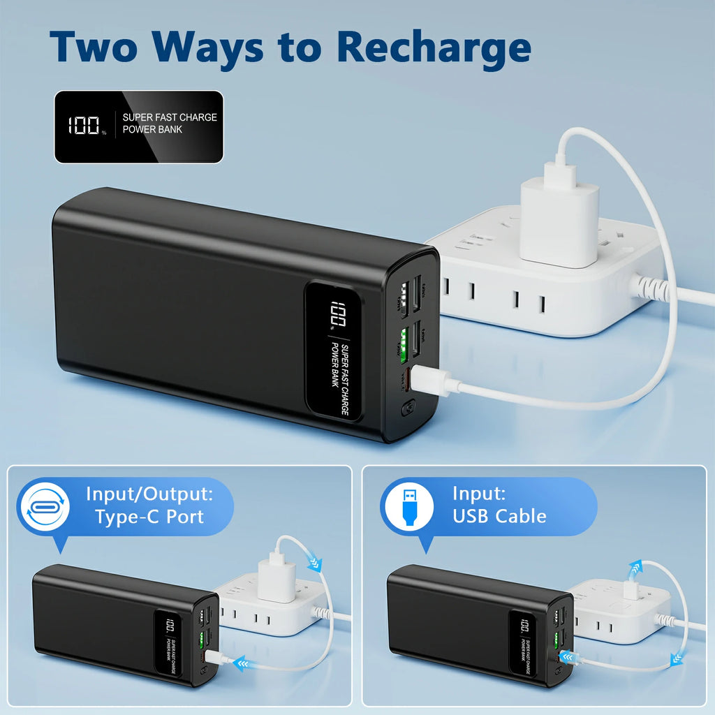 black 30000mah power bank with digital display