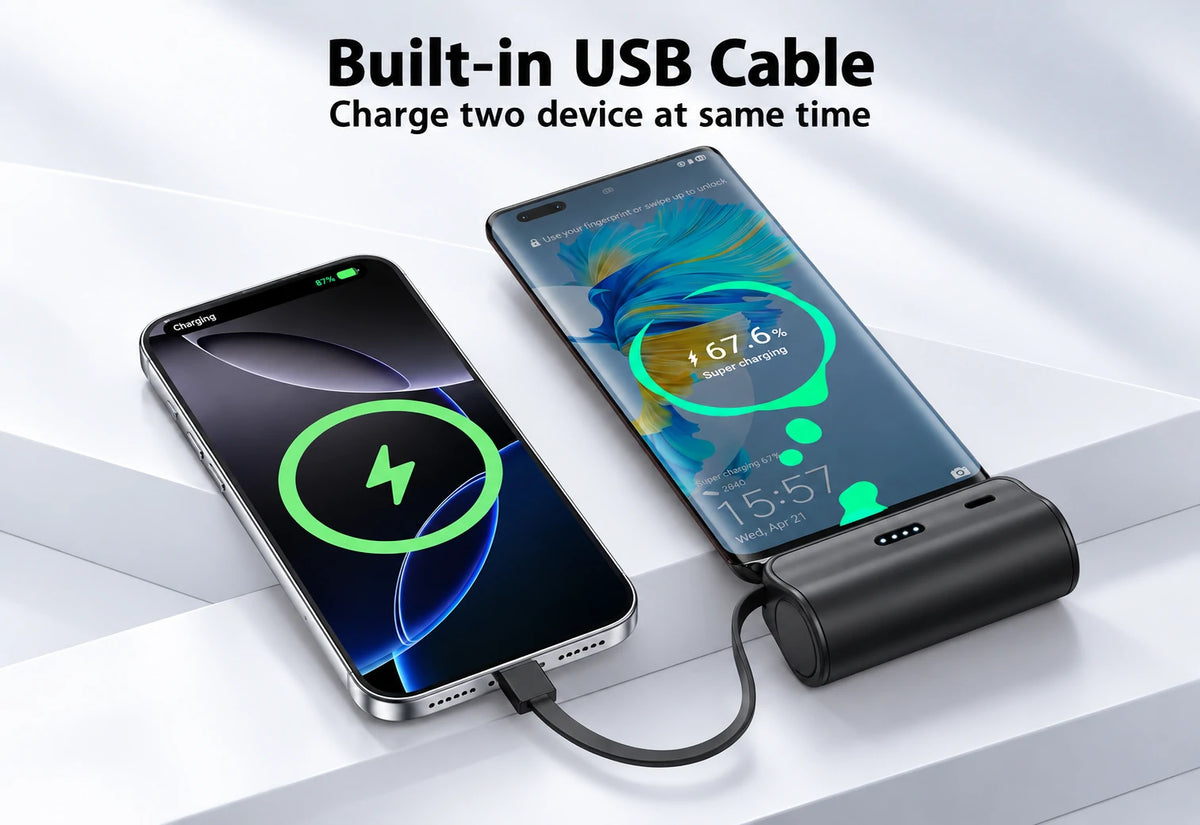 avepower k188 5000mah power bank with built-in charging cable